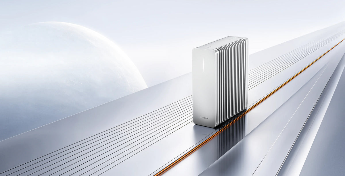 NAS Minisforum S5 à châssis aluminium et ailettes présenté sur son visuel officiel